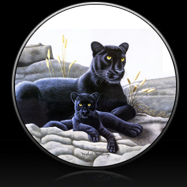 Panther and cub on rocks spare tire cover