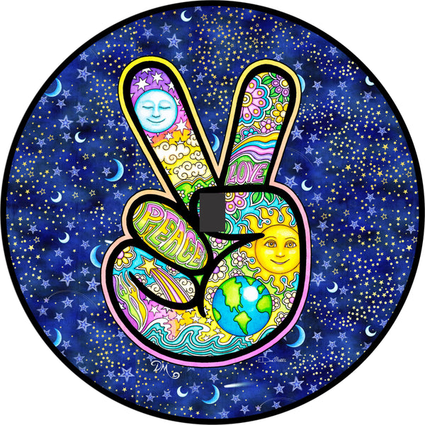 Peace Sign Hand Earth Spare Tire Cover Dan Morris©-Custom made to your exact tire size
