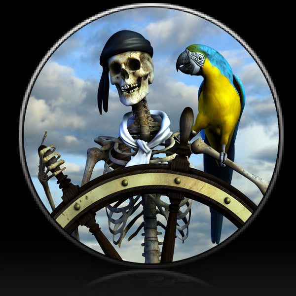 Skeleton Pirate and Parrot spare tire cover