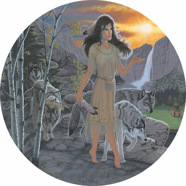 Indian Girl and Wolves Spare Tire Cover Michael Matherly©-Custom made to your exact tire size