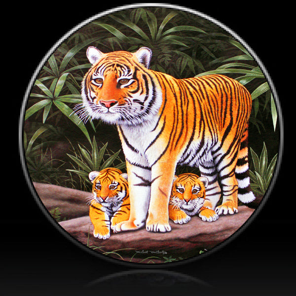 Tiger maternal watch with cubs spare tire cover