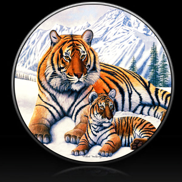 Siberian tiger with cub in snow spare tire cover