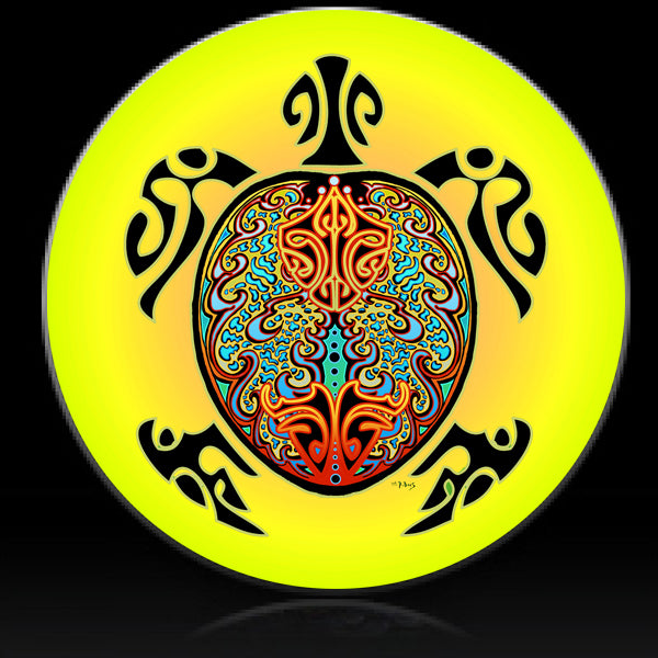 Tribal turtle yellow spare tire cover