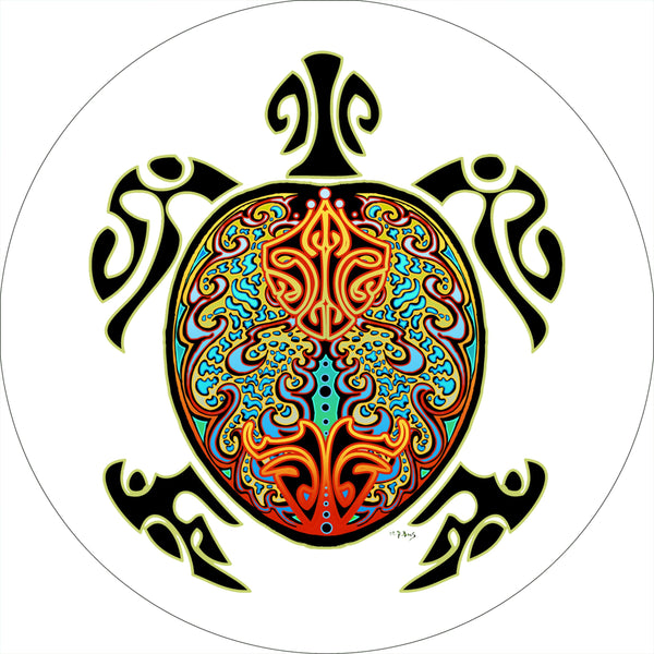 Turtle multi color with white background spare Tire Cover