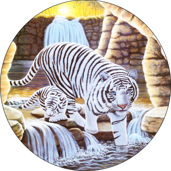 White Tiger & Cub Cave Solitude Spare Tire Cover Michael Matherly©-Custom made to your exact tire size