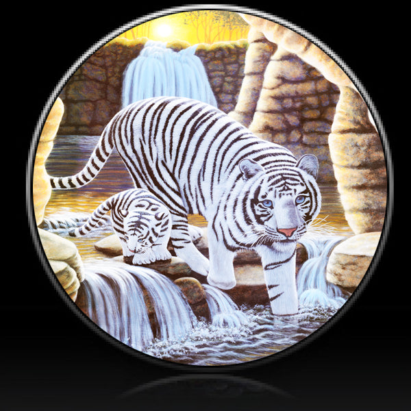 White Tiger & Cub Cave Solitude Spare Tire Cover Michael Matherly©-Custom made to your exact tire size