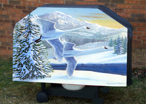 Winter Snowy Geese in Flight BBQ Grill Cover Custom Made For Any Size Grill