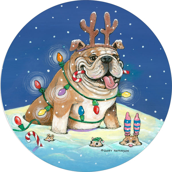 Bull Dog Season Greetings Spare Tire Cover Gary Patterson©-Custom made to your exact tire size