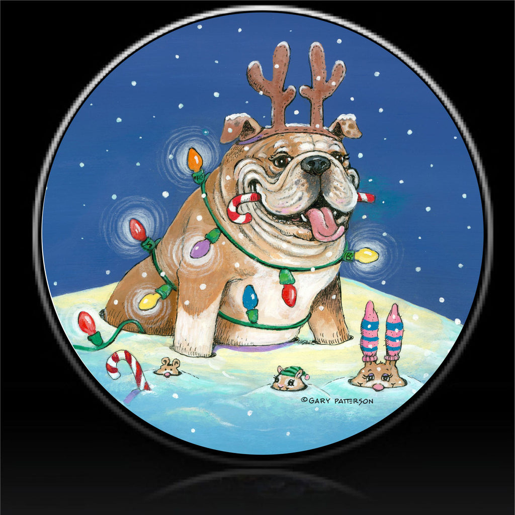 bull dog Christmas season greetings spare tire cover