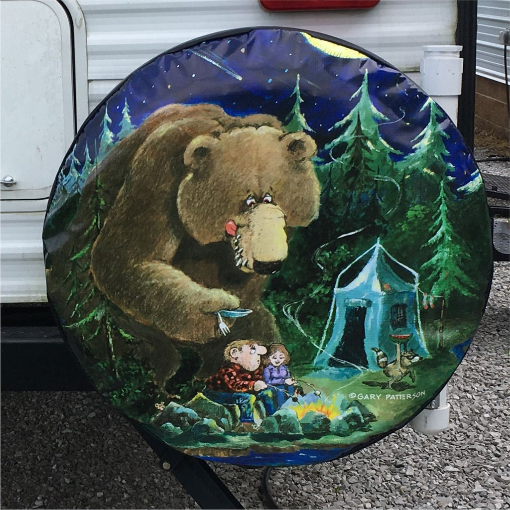 Cute Summer Camp Bear Spare Tire Cover - Waterproof Universal Fit For SUV, Truck, RV (14 Inch)