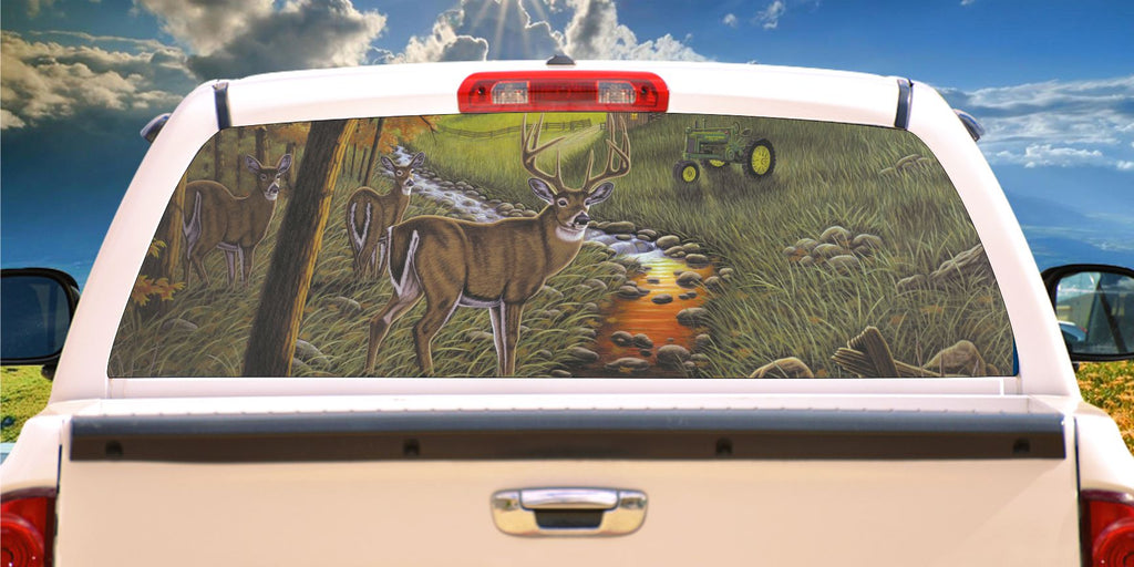Deer & doe at creek window mural decal