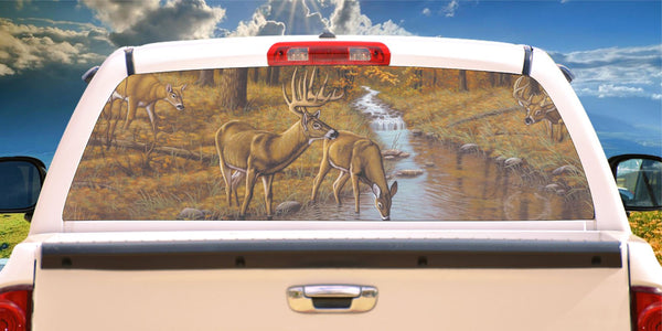 Deer & does in fall creek design window mural decal