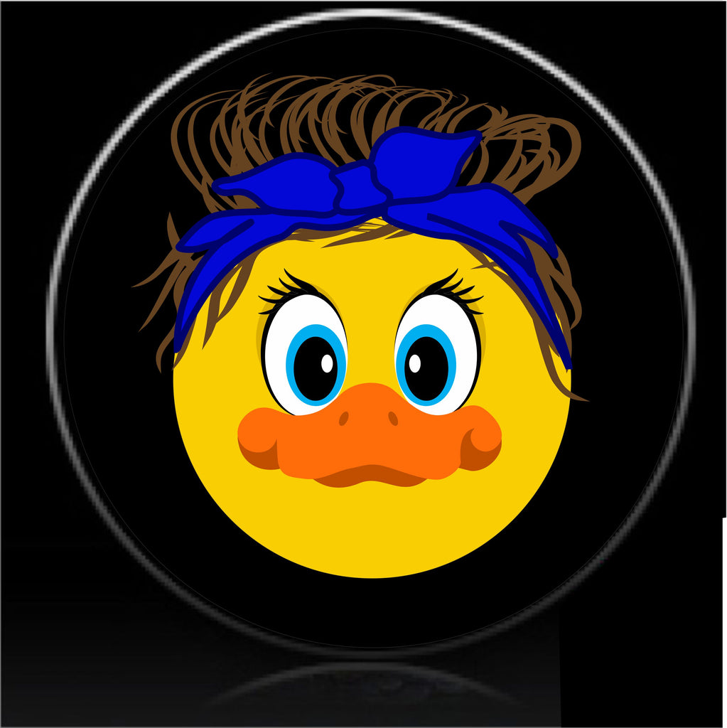 duck girl with pony tail and blue bow spare tire cover