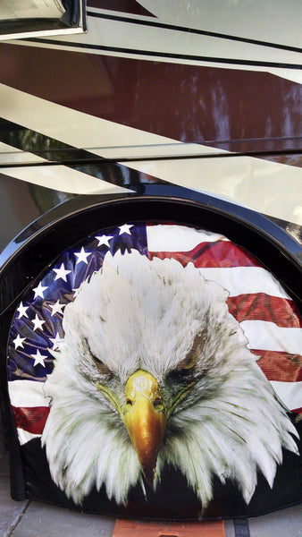 Eagle & US Flag Heavy Duty Flat Bottom Tire Cover (this is for a pair)-Custom made to your exact tire size