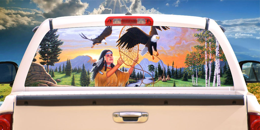 Eagle Indian dream catcher mountains window mural decal