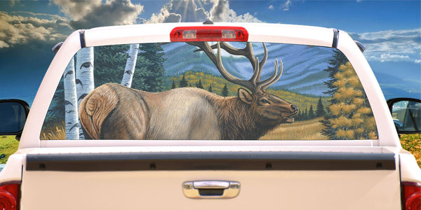Elk caretaker mountain field window mural decal