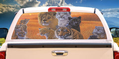 Lion, cheetah, tiger panther, leopard collage Mural Decal for window 50/50 Perforated Material