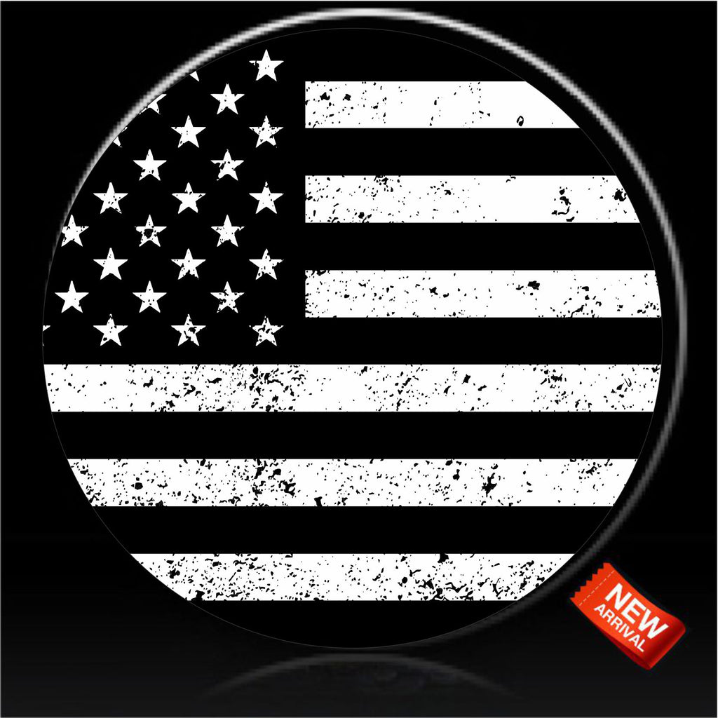 black and white American Flag spare tire cover