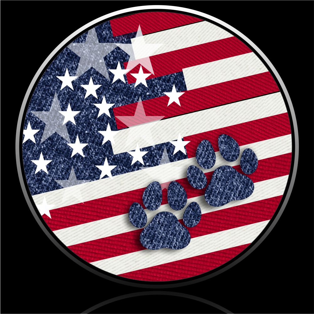 Pet paws USA Flag denim stars & stripes spare tire cover