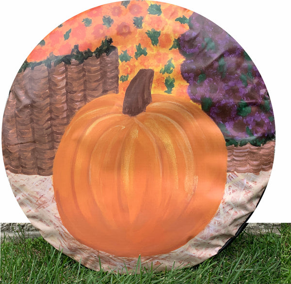 Fall Pumpkin & Mum Flowers Spare Tire Cover -Custom made to your exact tire size