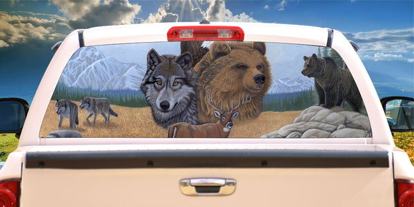 Wolf, eagle, bear, deer window mural decal