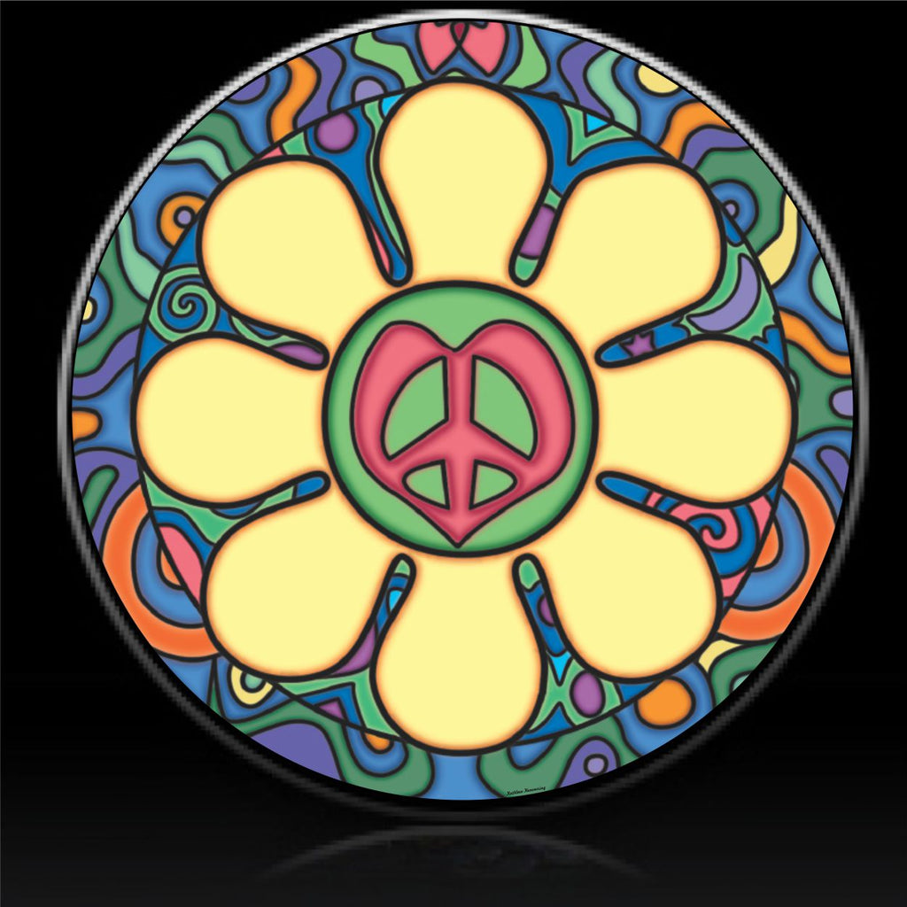 Heart flower peace love spare tire cover
