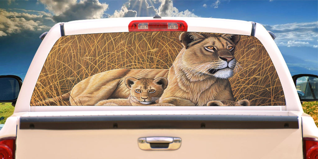 African lioness & cub window mural decal