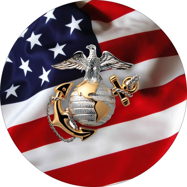 Marine Gold Crest Logo & US Flag Spare Tire Cover-Custom made to your exact tire size