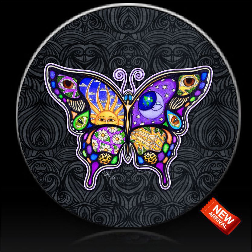 Butterfly Night & Day on- BLACK Spare Tire Cover Dan Morris©