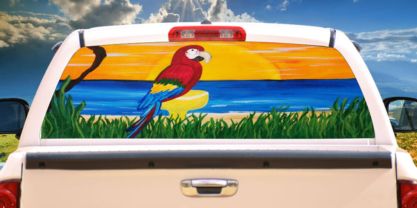 Parrot margarita on the beach window mural decal
