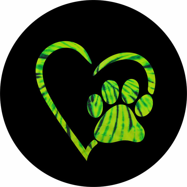 Green tie dye Paws Love spare tire cover
