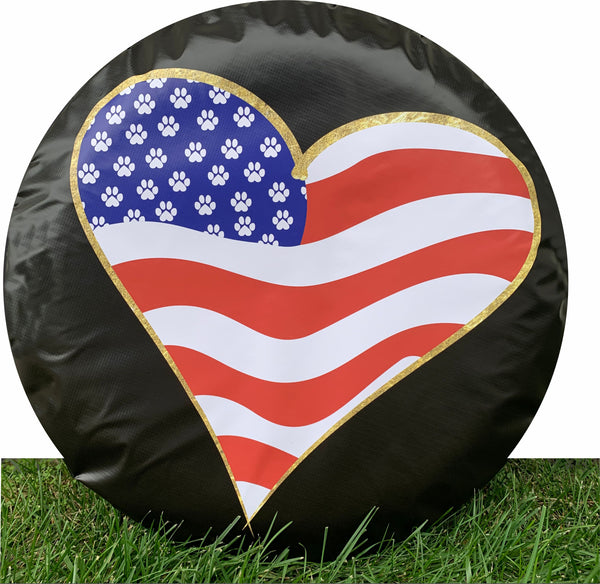 Paws Stars & Stripes Flag Heart Spare Tire Cover-Custom made to your exact tire size