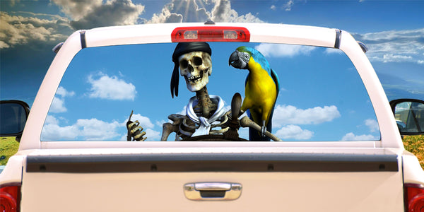 Pirate skeleton and parrot window mural decal
