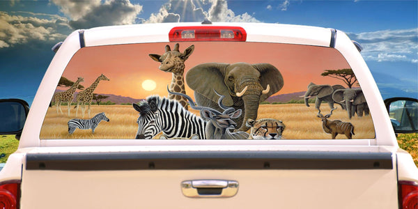 Safari Giraffe, zebra, elephant, cheetah, sunset Africa window mural decal
