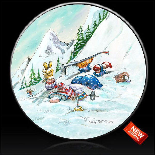 Skier conquering the hill crash spare tire cover