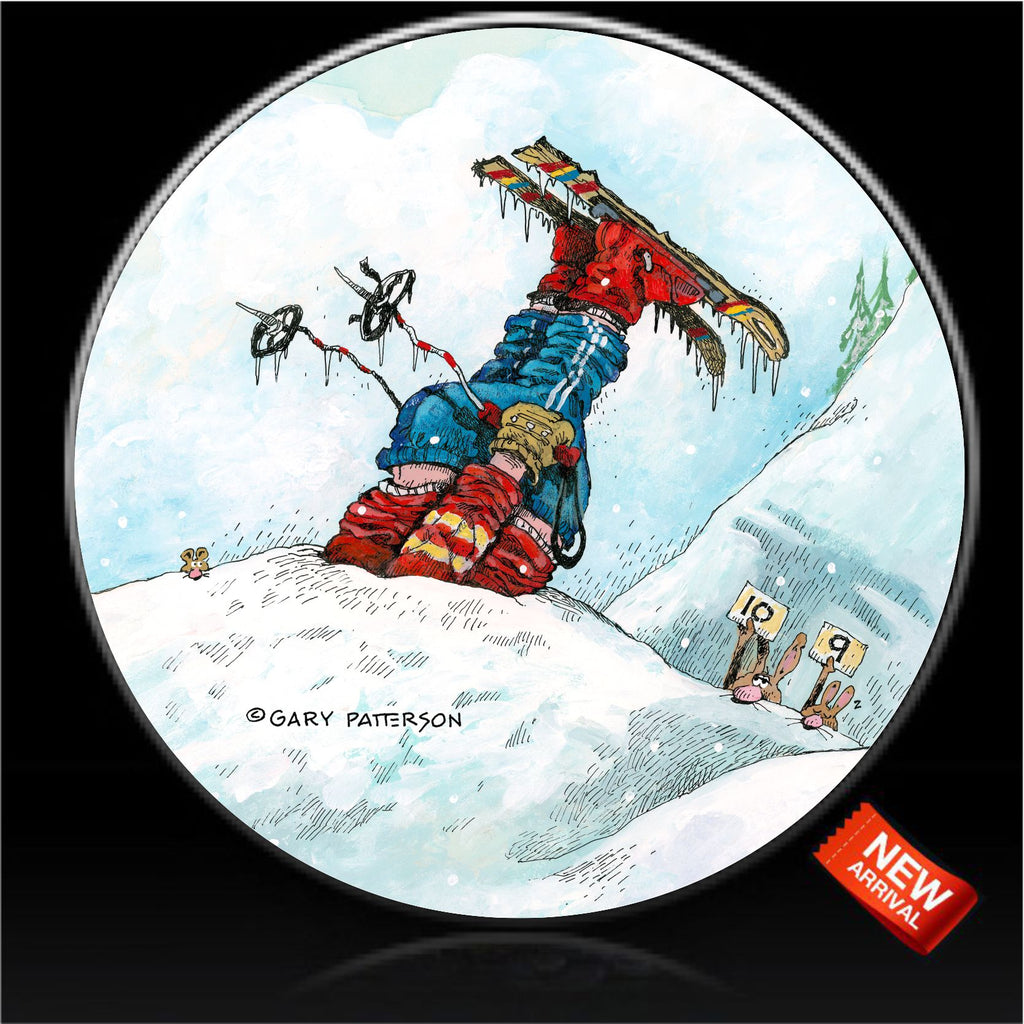 skier face plant buried in the snow spare tire cover