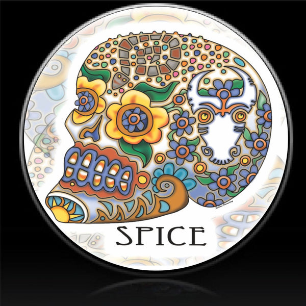 Spice skull with flower spare tire cover
