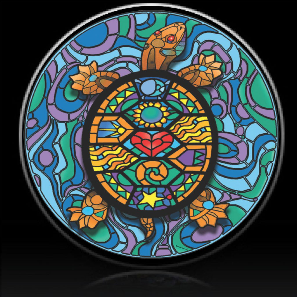 Stained glass turtle spare tire cover