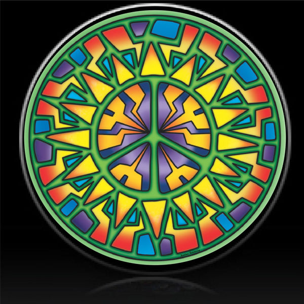 Stained glass sun peace sign spare tire cover