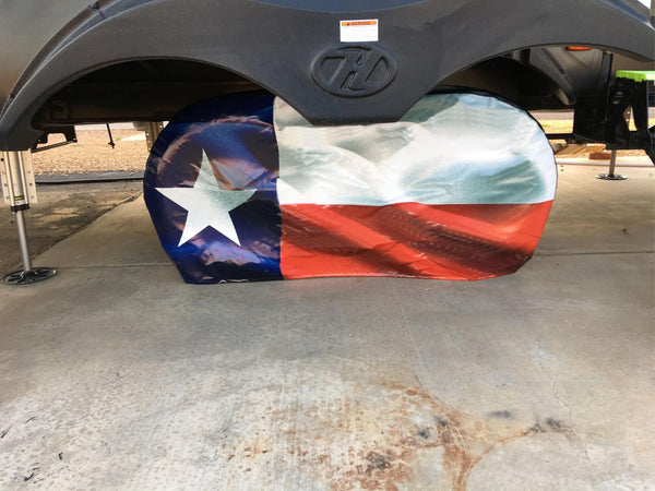 Texas flag for tandem axle while parked tire cover