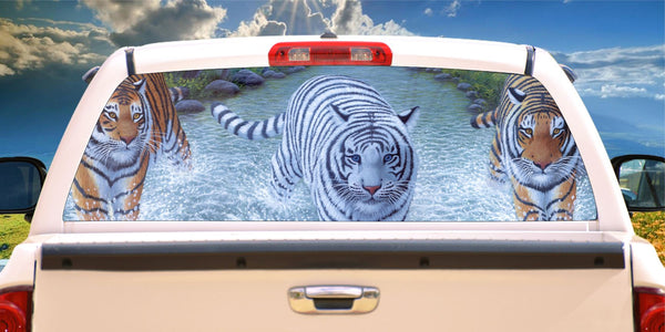 Tigers in a creek window mural decal