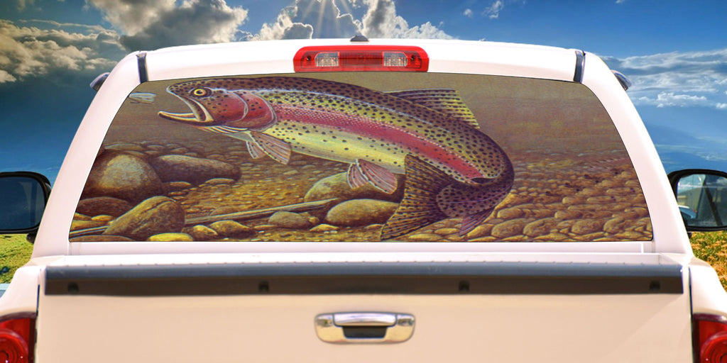 Rainbow trout in river window mural decal