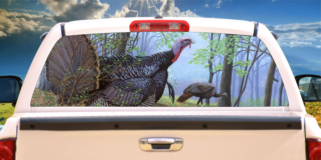 Wild turkey in forest window mural decal