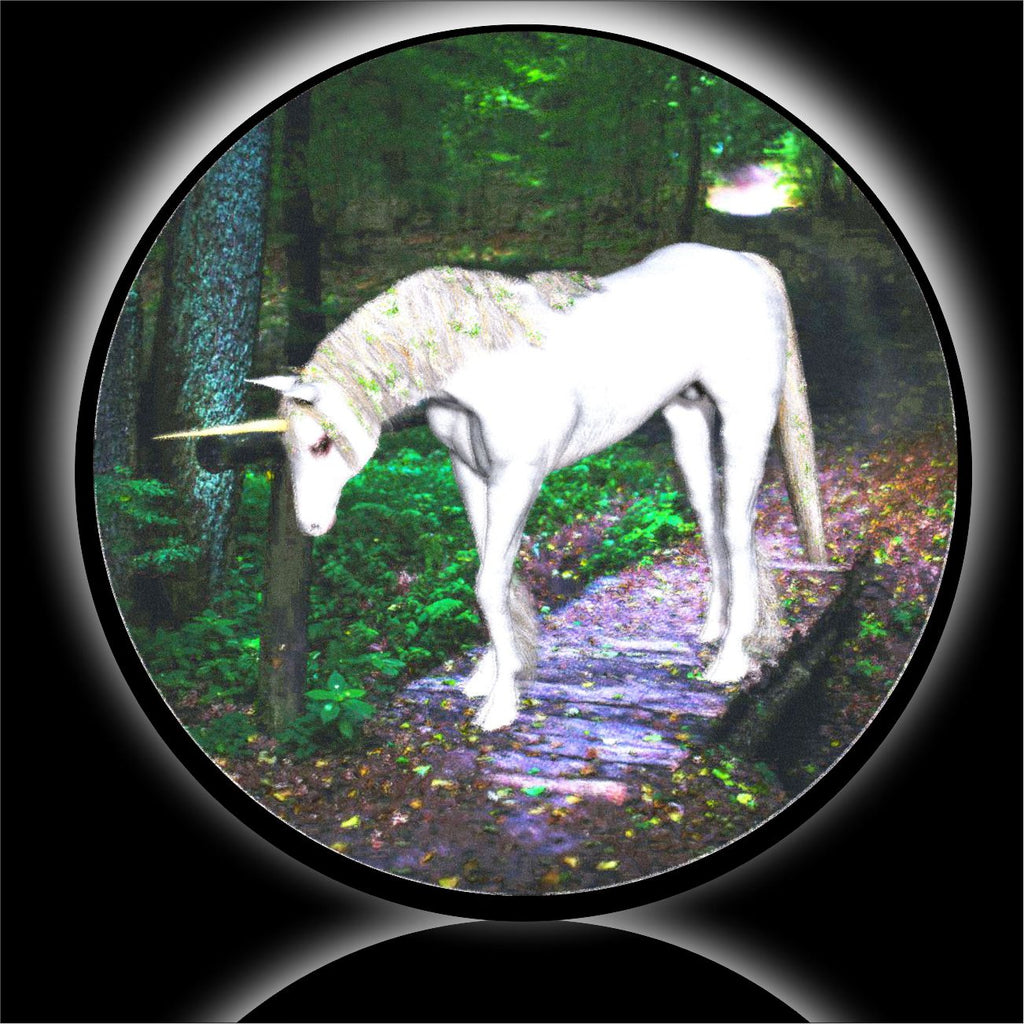 Mythical unicorn in forest spare tire cover